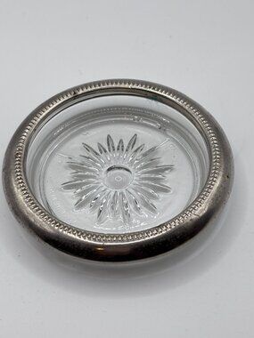 Vintage Silver Plated and Glass Starburst Coaster Made in Italy 4"  trinket dish